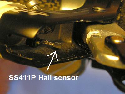 Hall sensor SS411P inside the brake lever