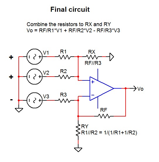 Summing and subtracting op-amp example