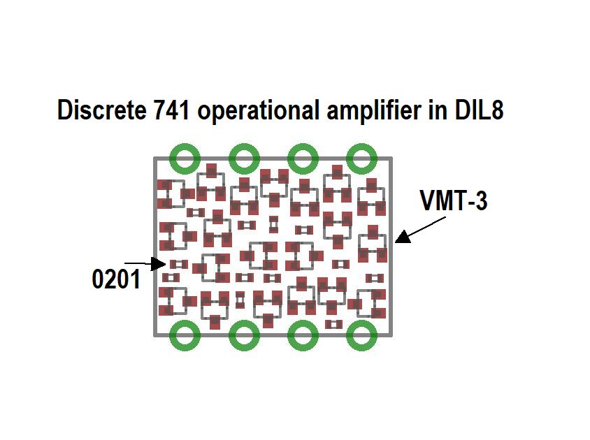 Discrete LM741 operational amplifier in DIL8