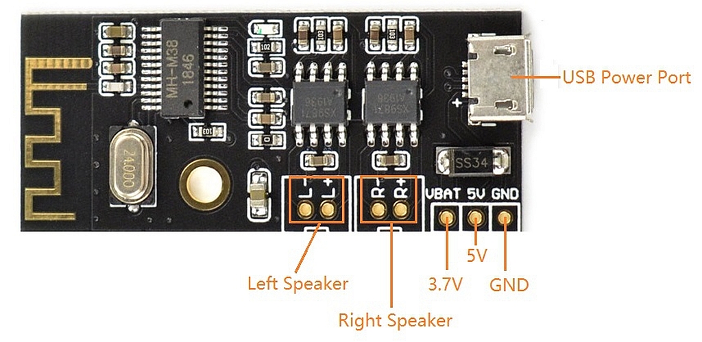 MH M38 Bluetooth audio receiver circuit redesigned